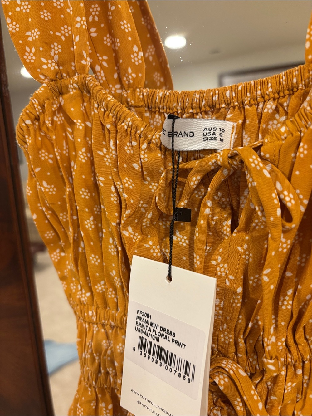 Faithfull the Brand Mustard Floral Mini Dress nwt size m or USA 6 or aus 10 - Picture 3 of 6